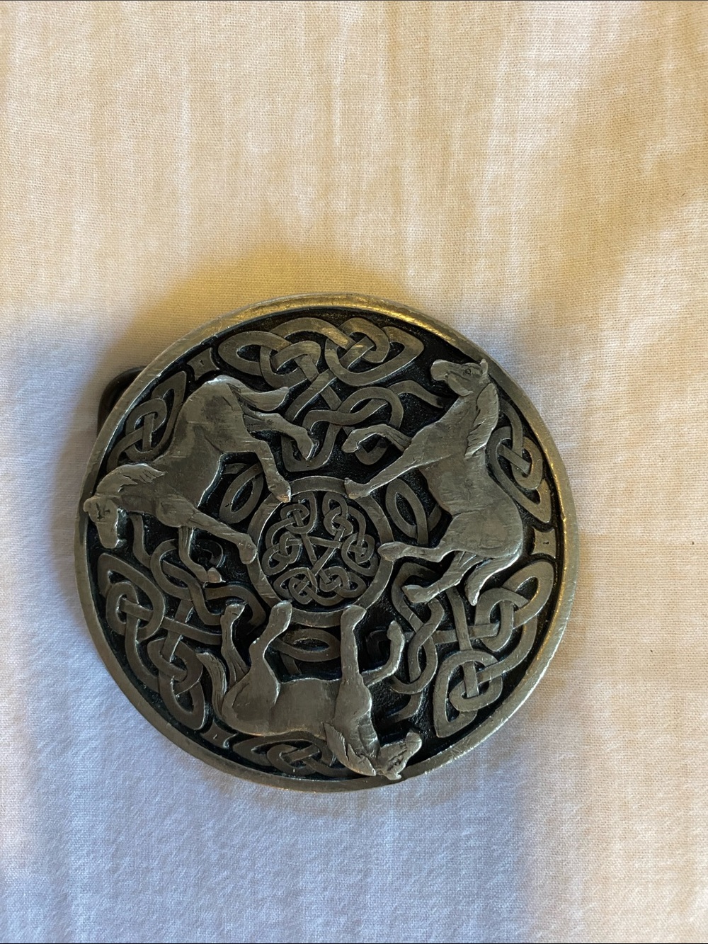 Silver vintage Celtic Horse belt buckle